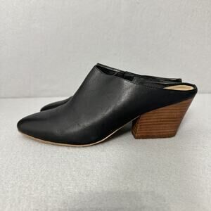 Halogen Black Leather Brielle Block Heeled Mules Women’s Size 10M Preppy Capsule